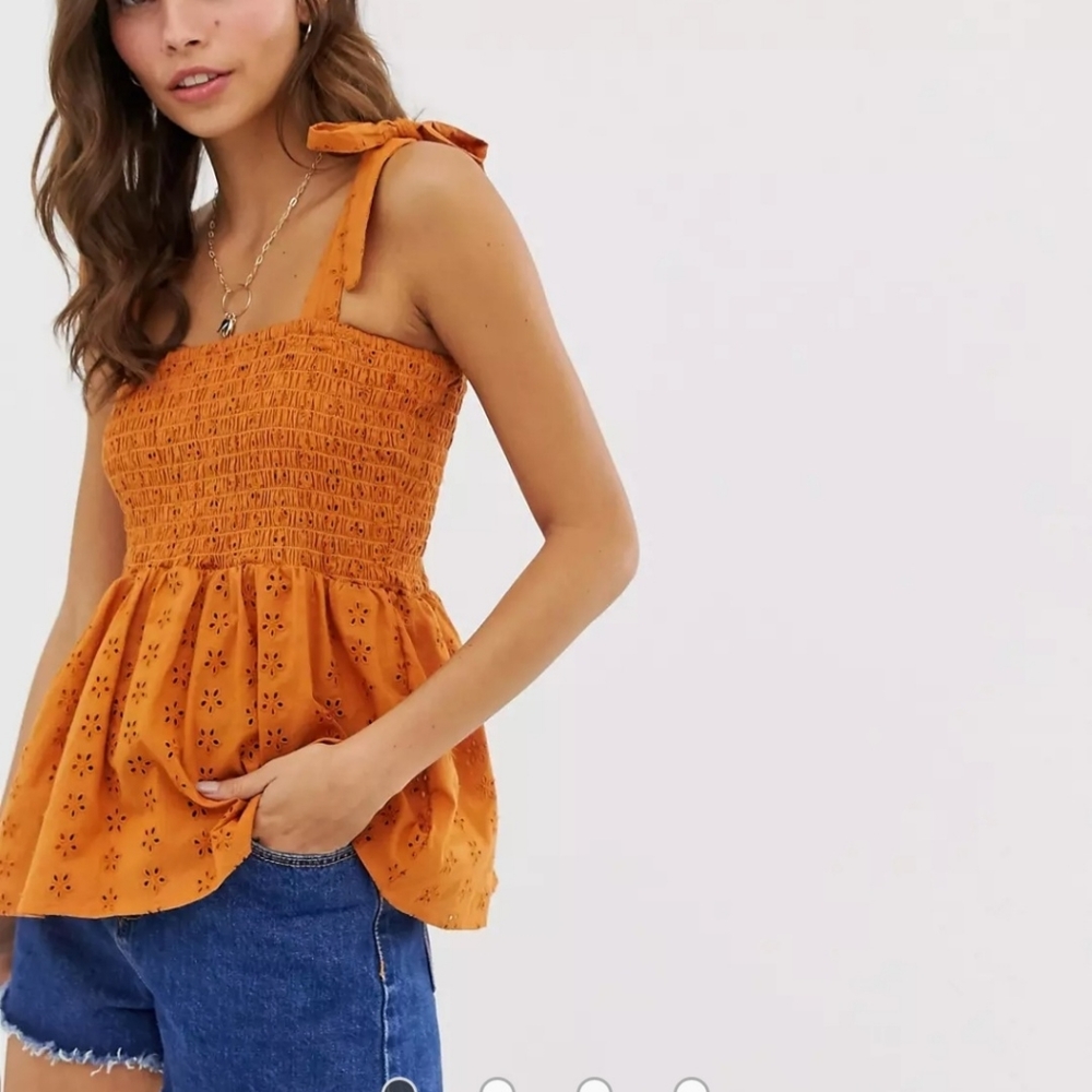 Cami broderie sun top with tie shoulders